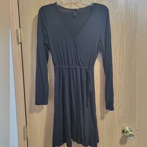 Black Long Sleeve Wrap Dress